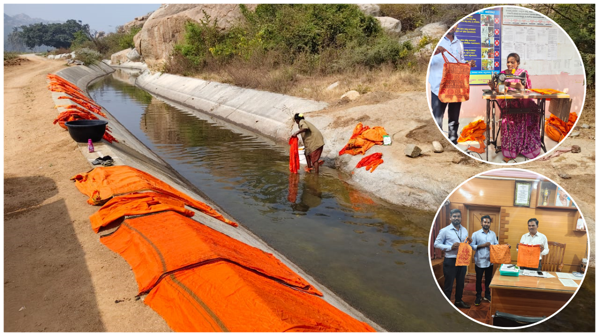 Women making bags from discarded clothes to stop Tungabhadra river pollution